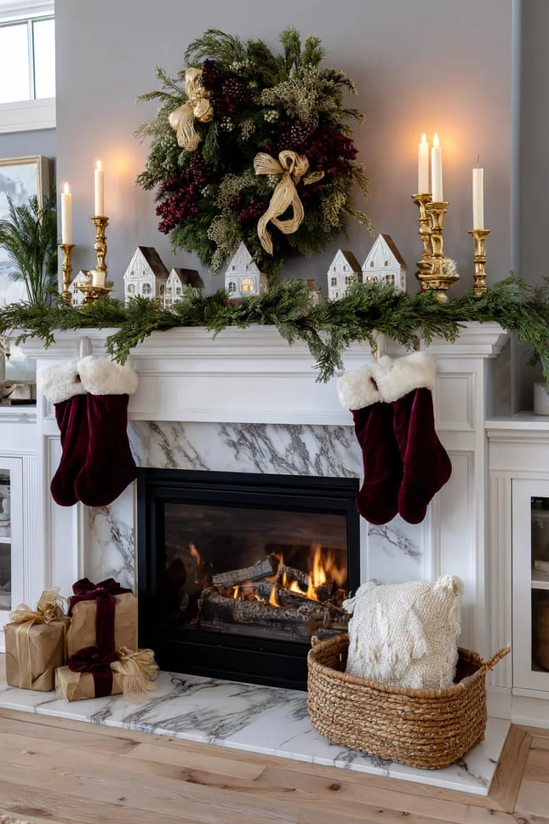 19. Oversized Wreath Hung Above the Fireplace