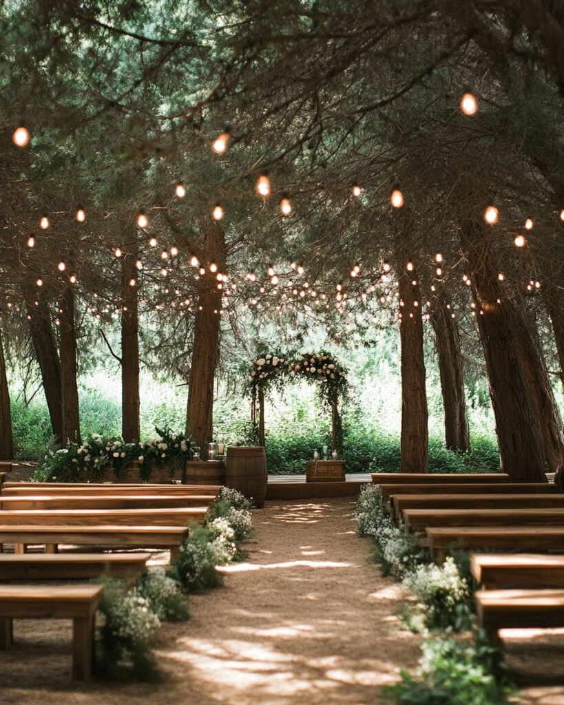 2. Woodland Aisle Lit with Fairy Lights