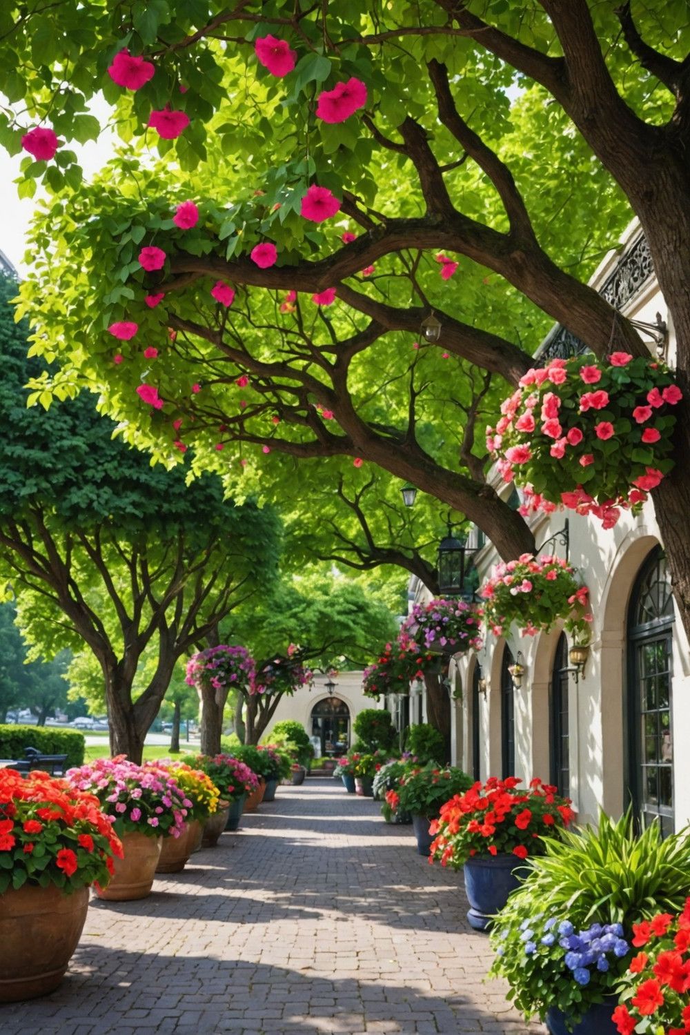 2) Add Hanging Baskets for Extra Color