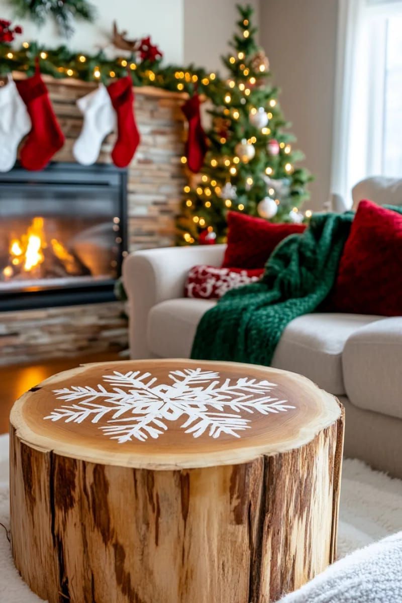 6. Snowflake-Painted Wood Slice Coasters - photo 2