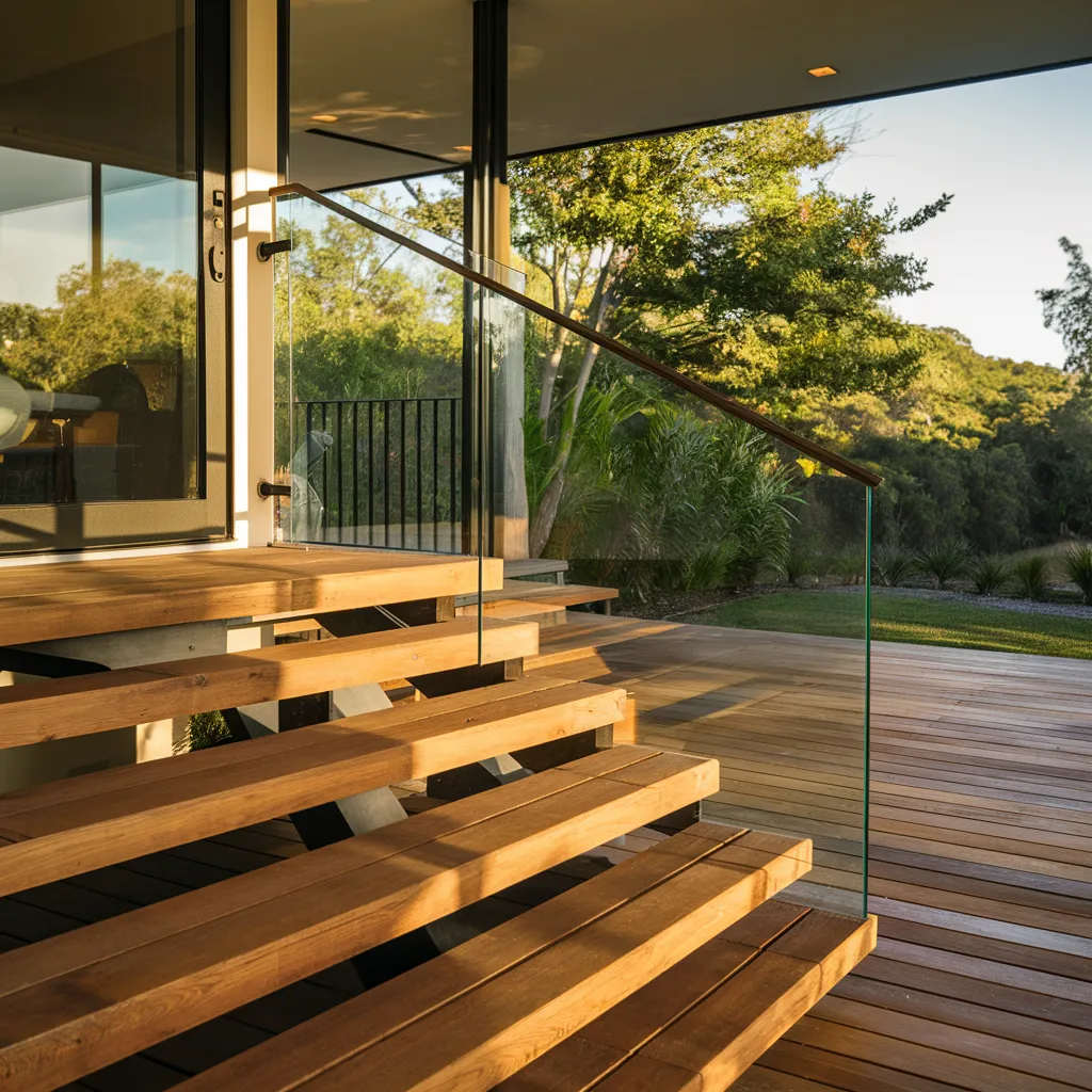 Wooden Steps With Glass Railings for Open Views