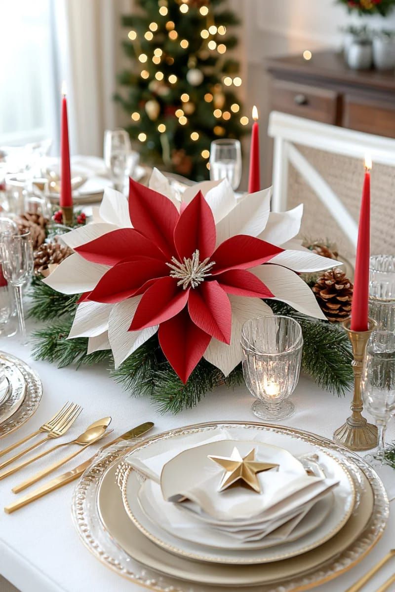 11. Layered Paper Poinsettia Blooms for Holiday Tables
