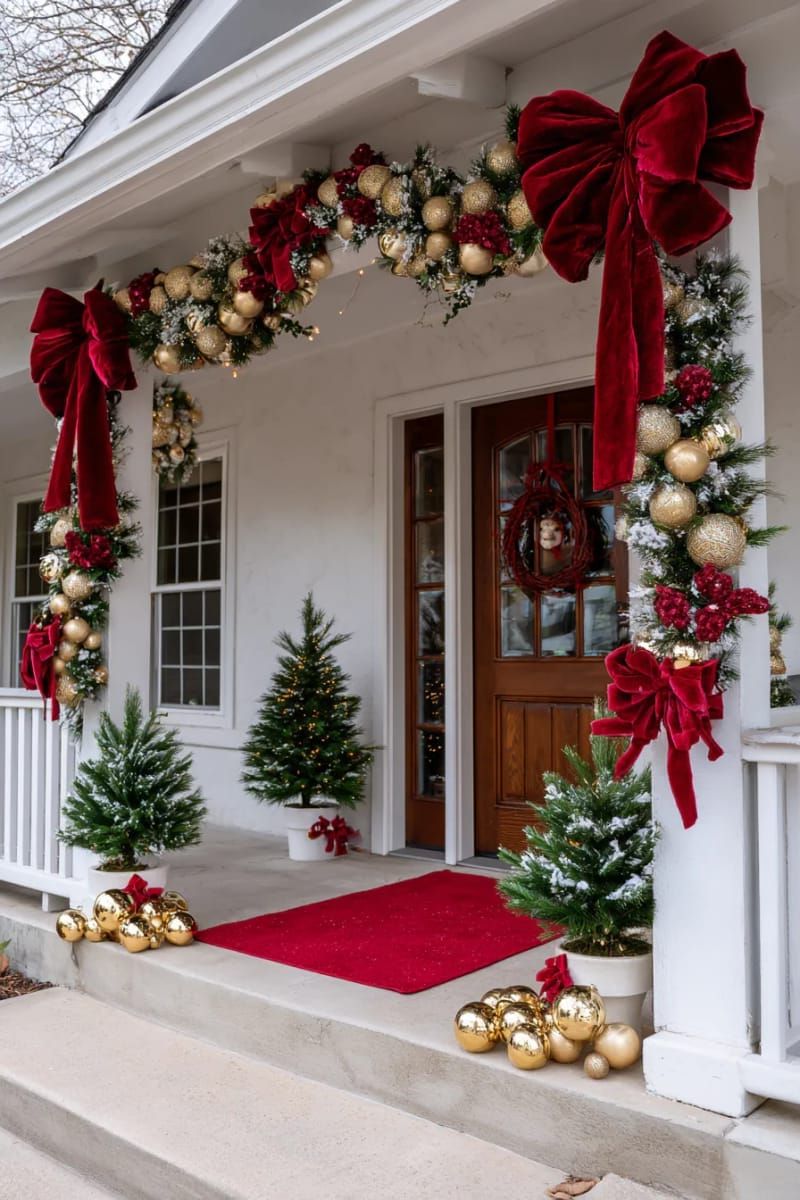 1. Red Velvet Bows Paired With Gold Bauble Garland - photo 2