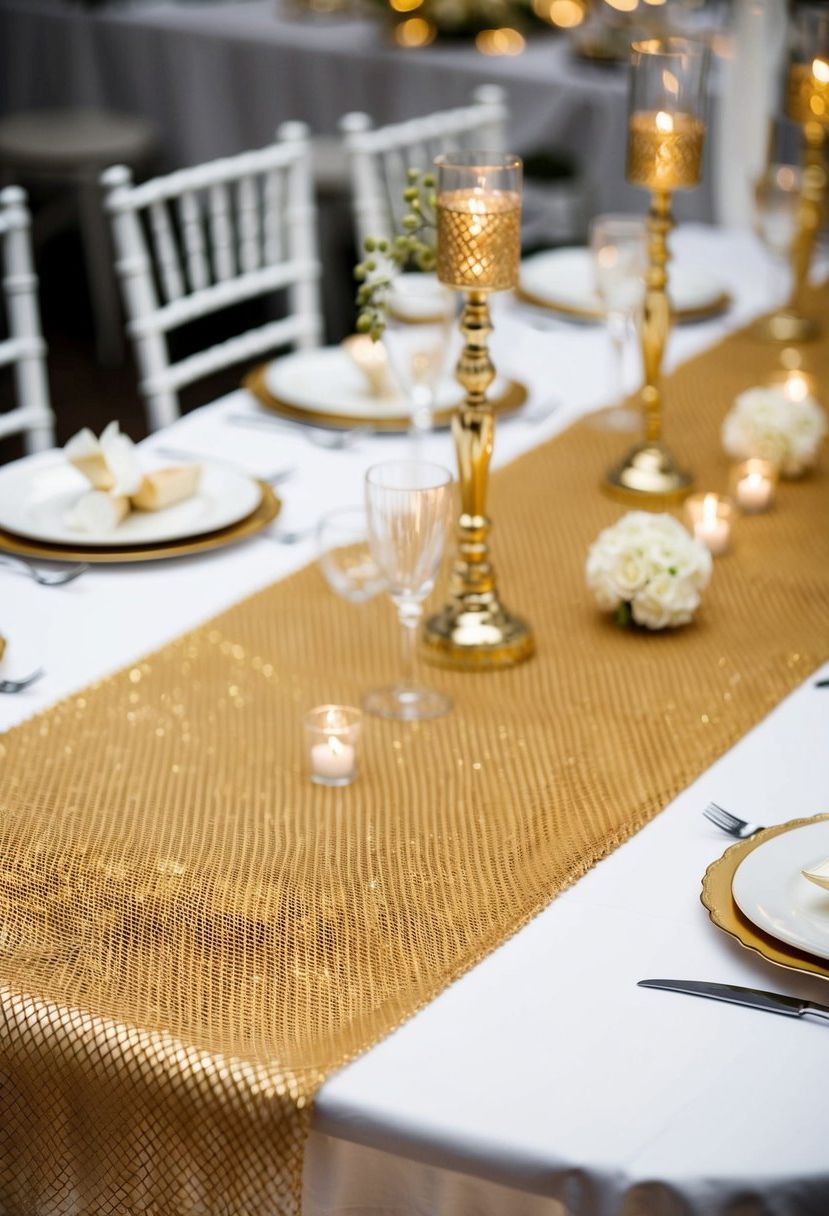 11) Gold mesh table runners