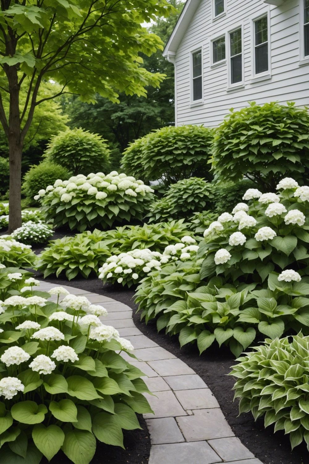 Sleek Modern Pairing with Oakleaf Hydrangeas and Compact Hostas