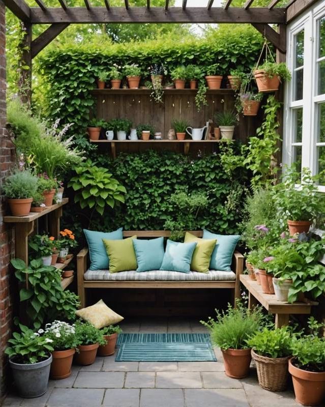Reading Nook Framed by Fragrant Herbs