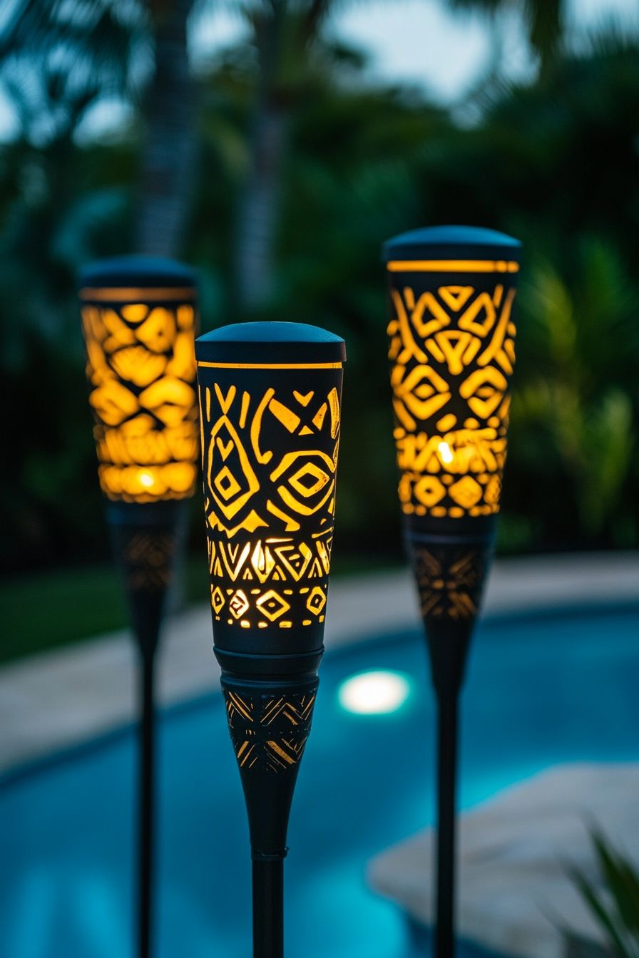 27. Bring Tropical Vibes with Tiki Torches