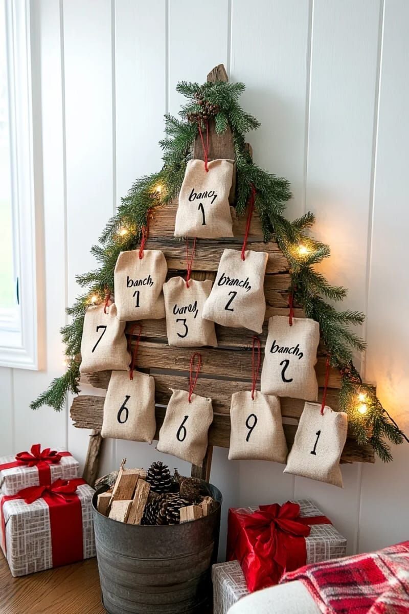13. Pallet advent calendar with burlap gift pouches - photo 2