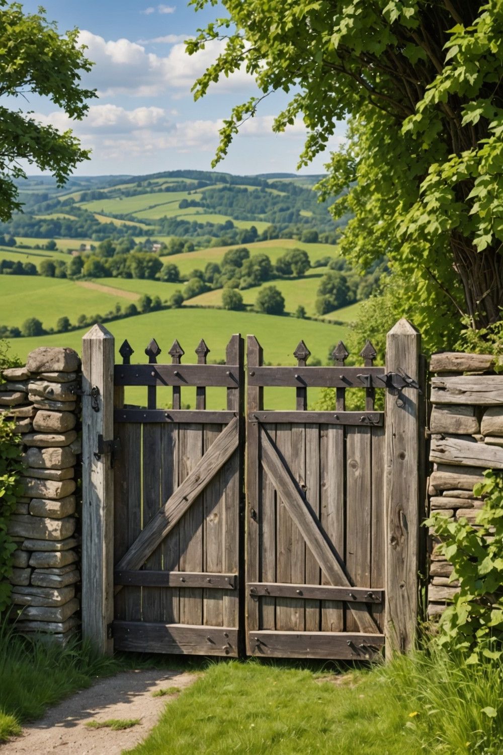 Classic Wood Farm Gate with Iron Hinges