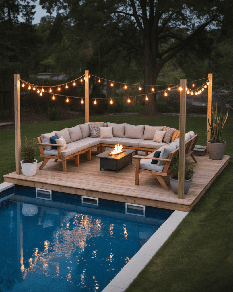 Fire Pit Zone for Poolside Gatherings