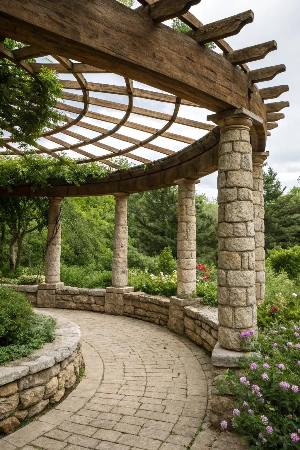 Rustic Stone Garden Pergola