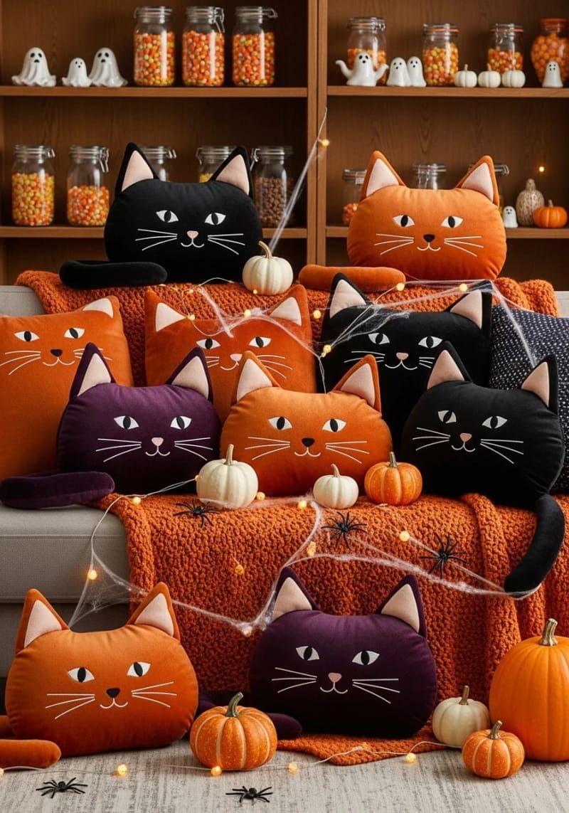 8. Plush Velvet Cat-Shaped Pillows