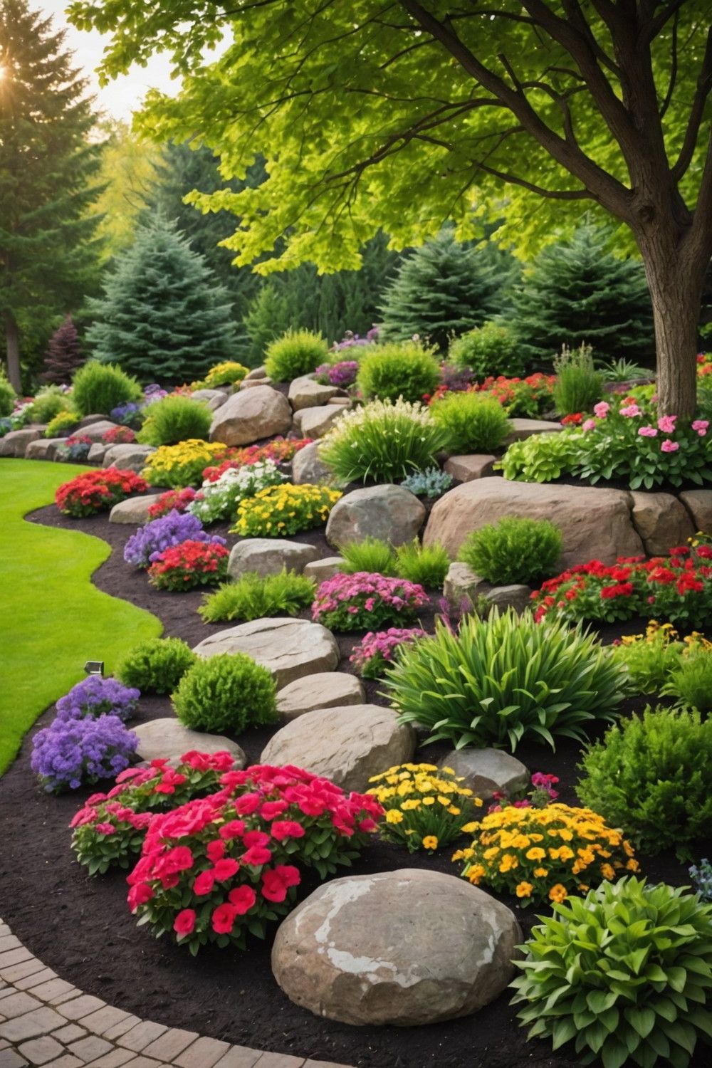 Line Flower Beds with Boulder Edging