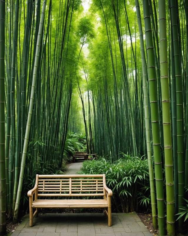 Bench Hidden Among Tall Bamboo Stalks
