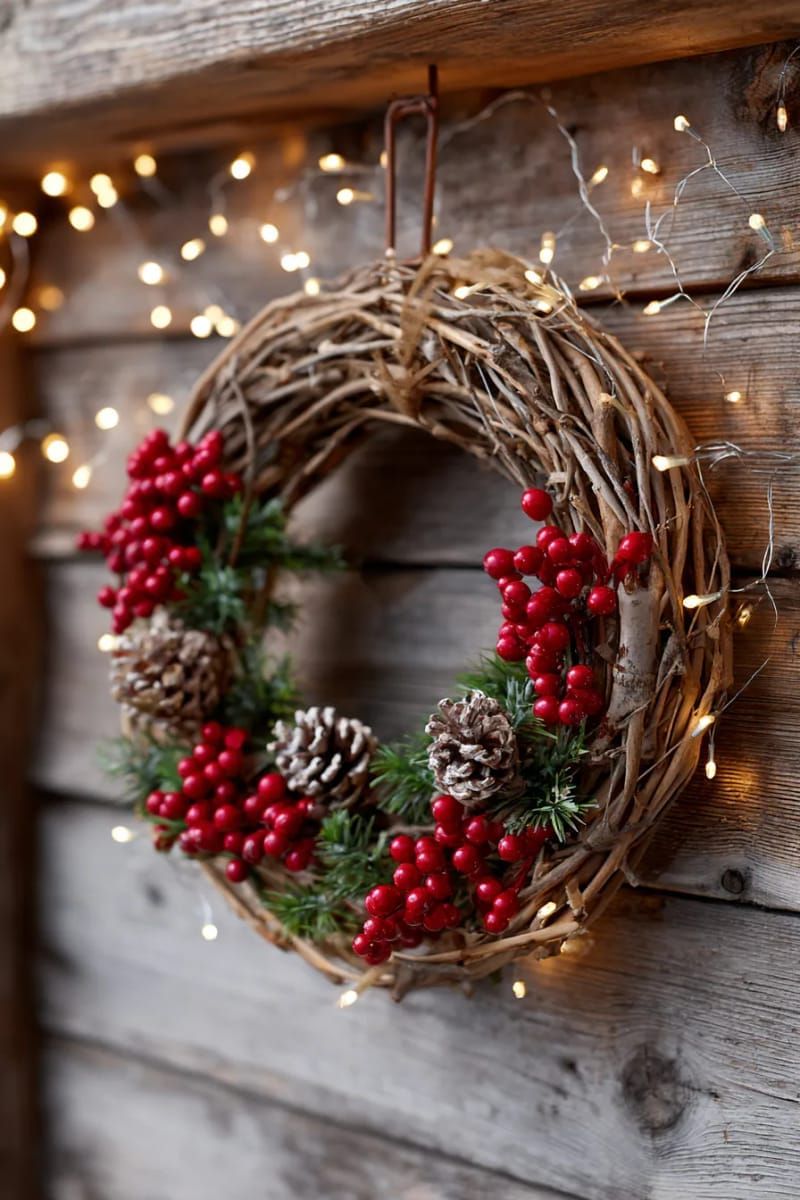 9. Pinecone and berry wreath with fairy lights - photo 3