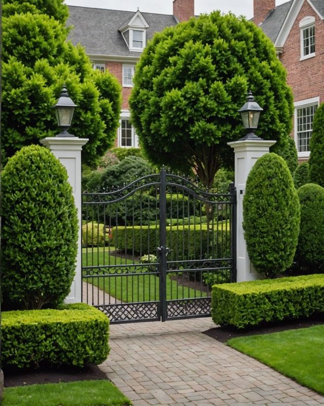 Boxwood Hedge Framing a Gate