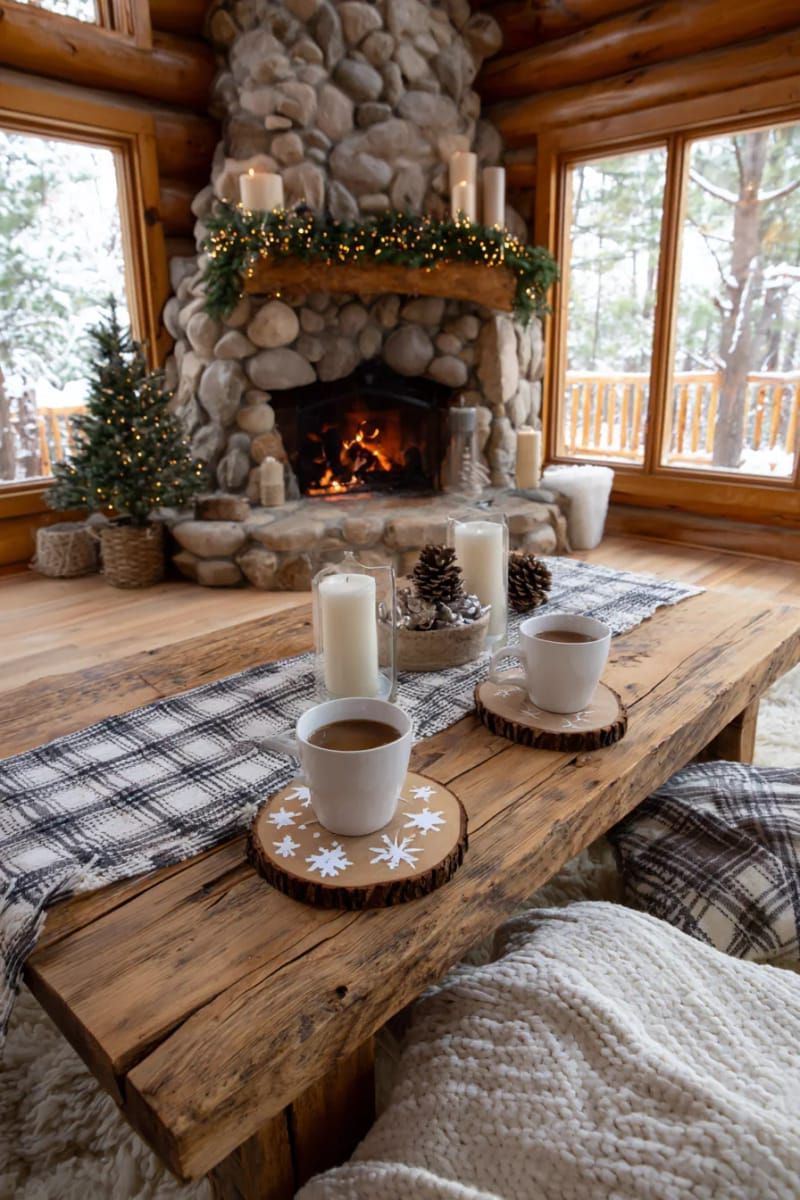 6. Snowflake-Painted Wood Slice Coasters - photo 3