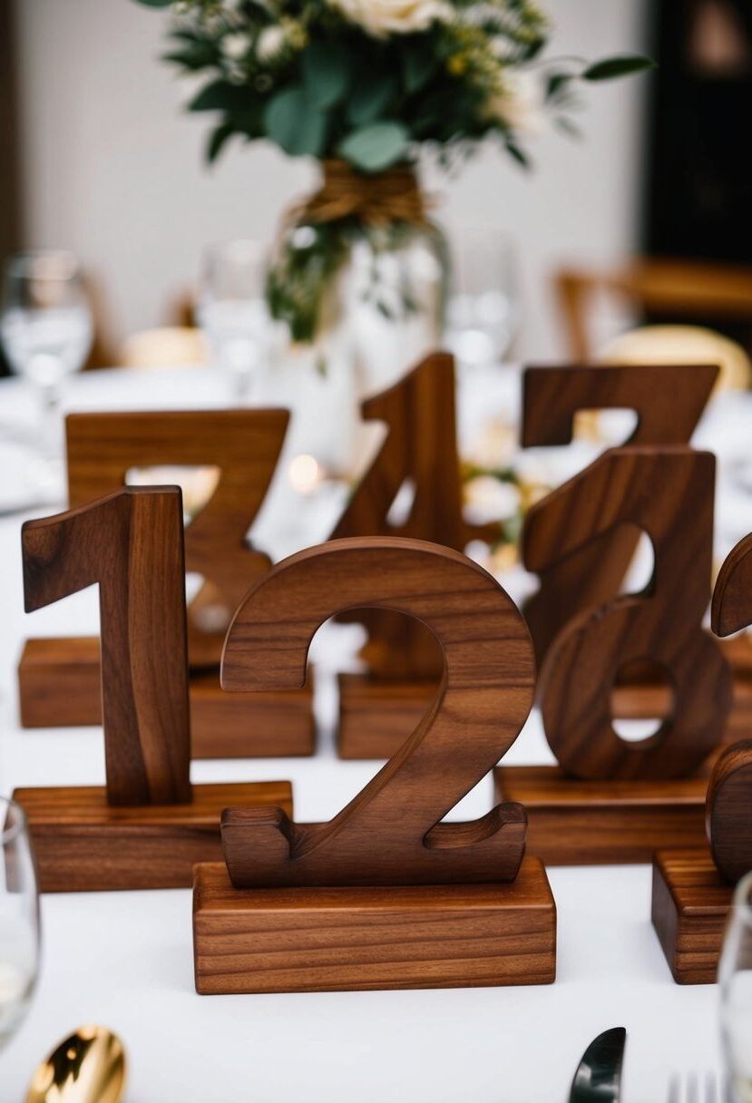 13) Walnut-Stained Wooden Table Numbers