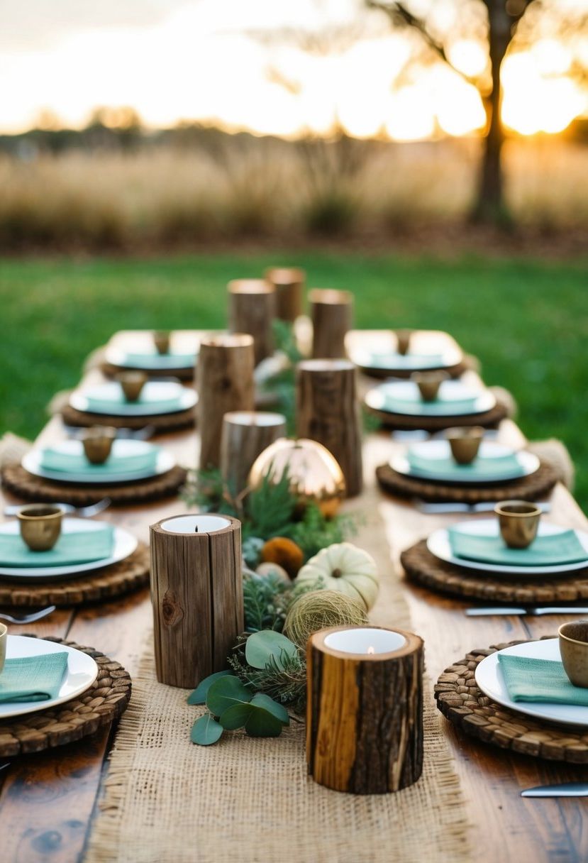 4) Rustic Wood Centerpieces With Burlap