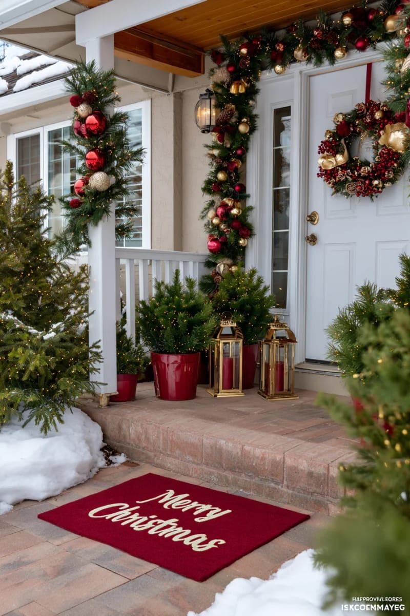 10. Red Velvet Doormat With Gold Merry Christmas Text - photo 2