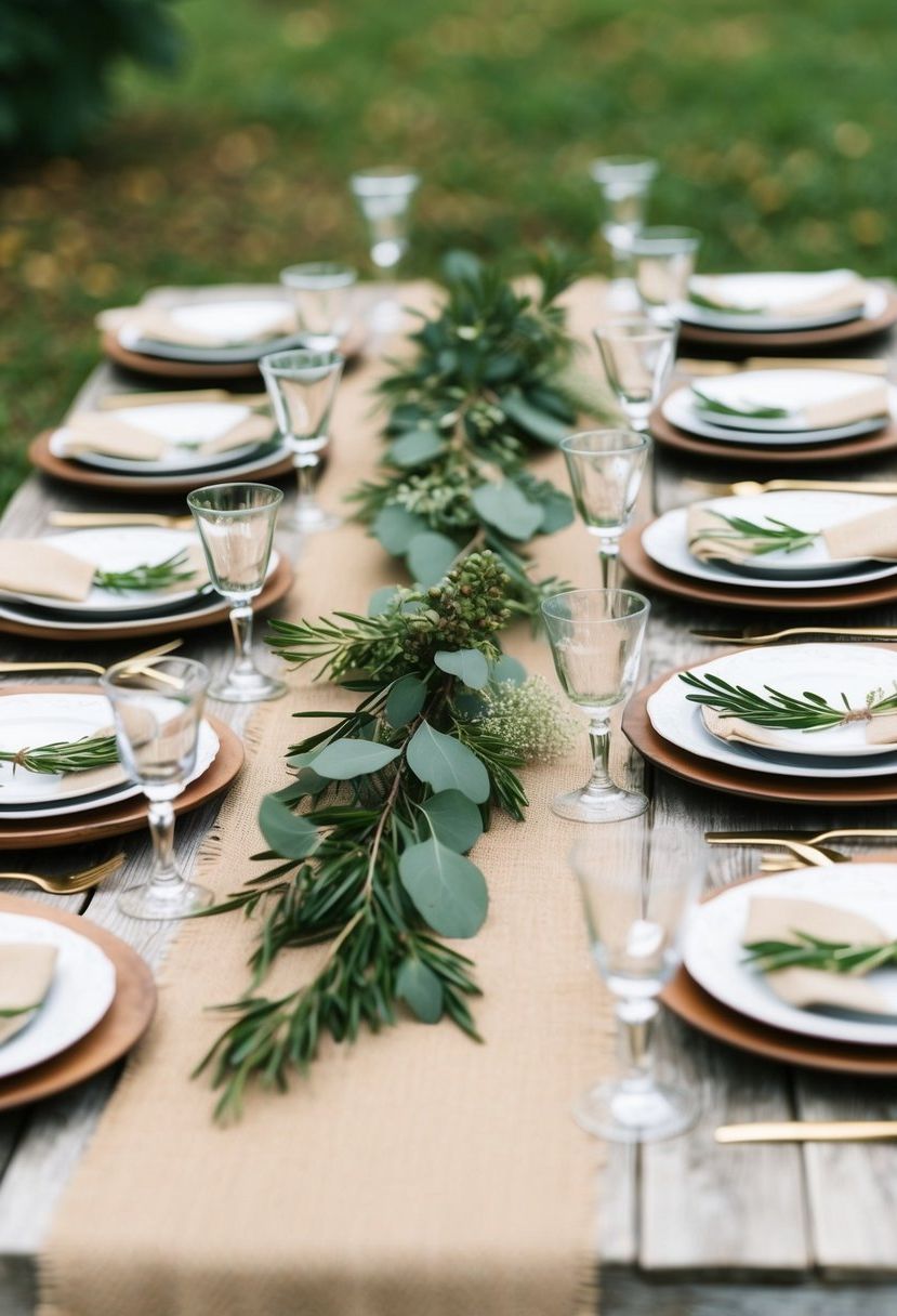 2) Jute Table Runners Adorned with Foliage