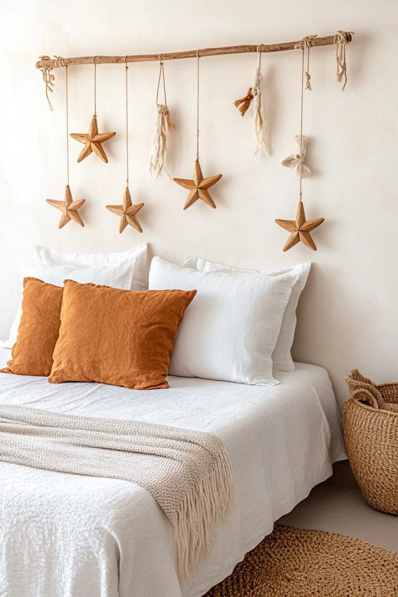 22. Wood Star Ornaments Above A Bed Or Sofa