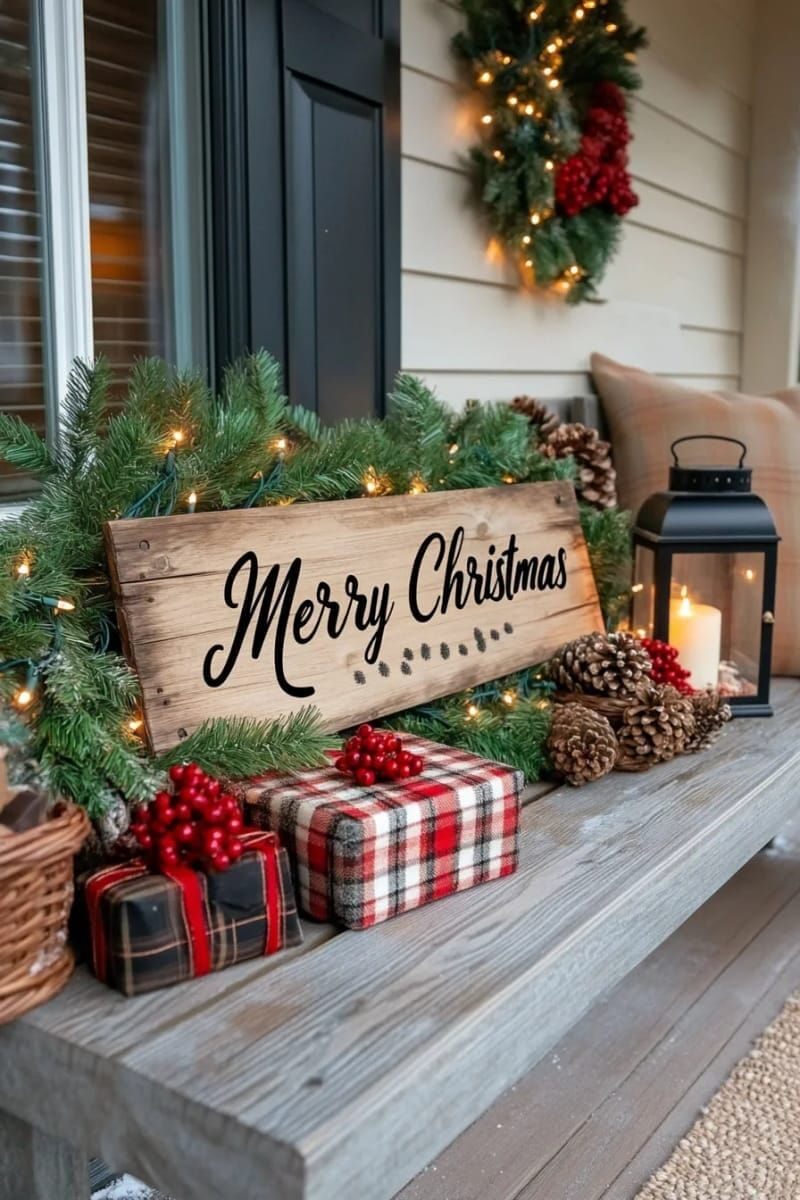 16. Wood Merry Christmas Sign with Plaid Bows - photo 3