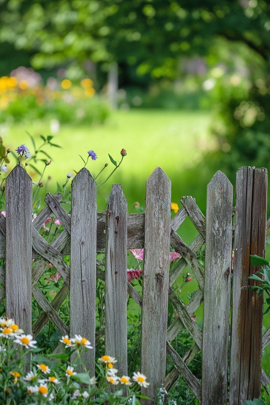 7. Add Nostalgic Style with Weathered Wood Fencing