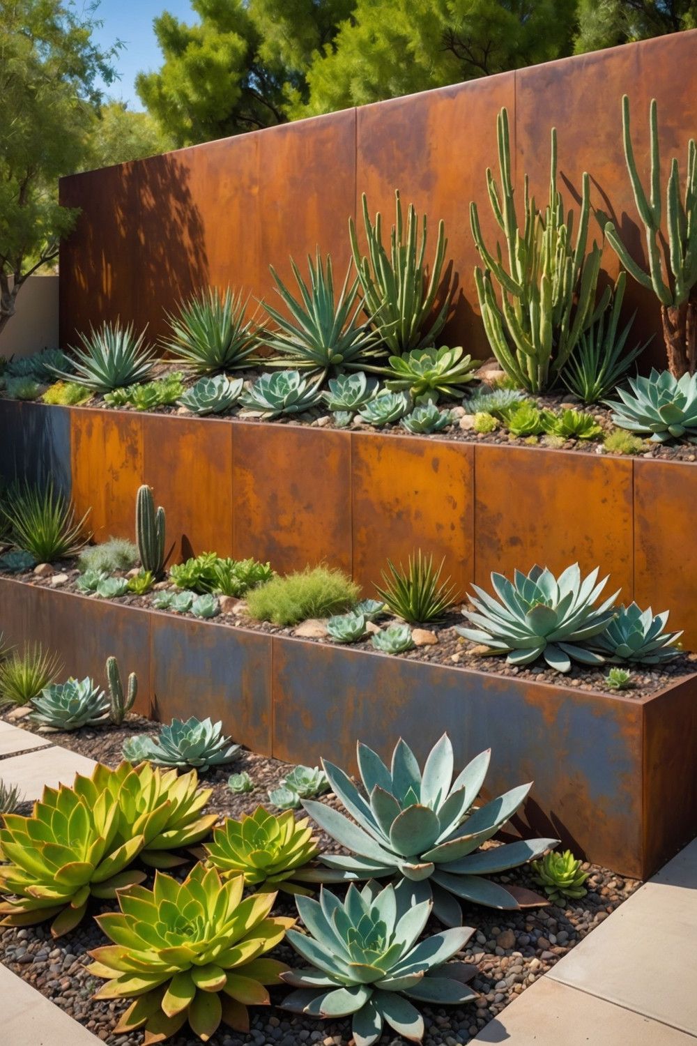 Corten Steel Wall with Succulent Garden