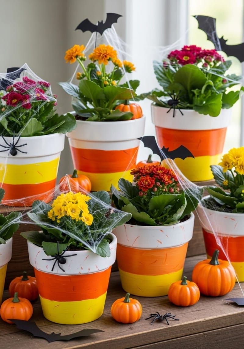 4. Hand-Painted Candy Corn Planters