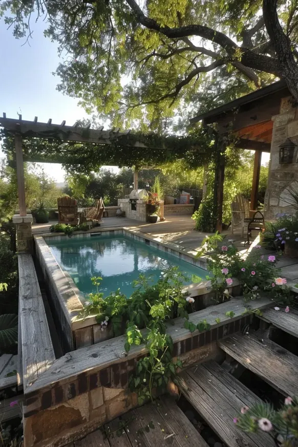 Rustic Poolside Retreat with Stone Accents