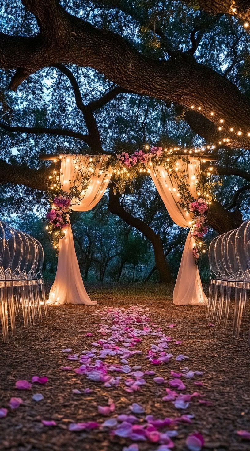 22. Enchanting Glow for a Forest Wedding