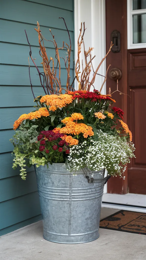 Galvanized Bucket Planters for Fall Flowers