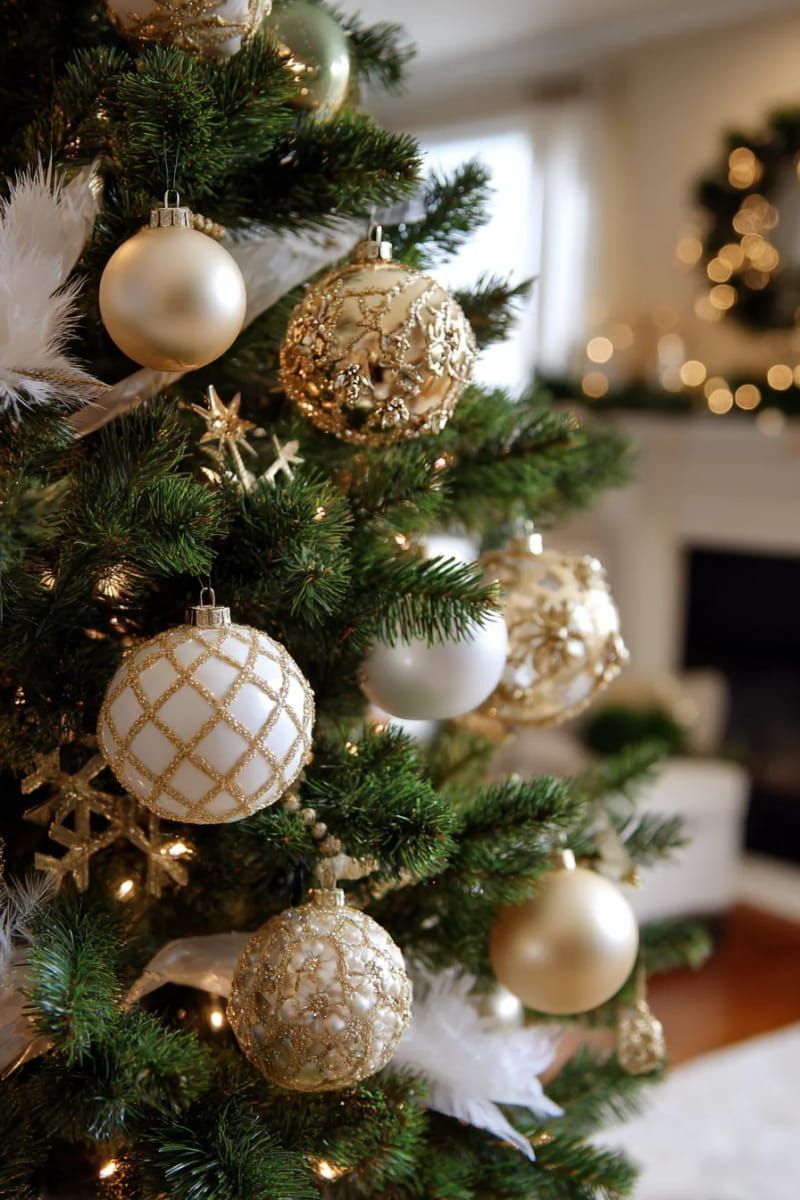 28. Gold and White Ornament Clusters on Tree - photo 2