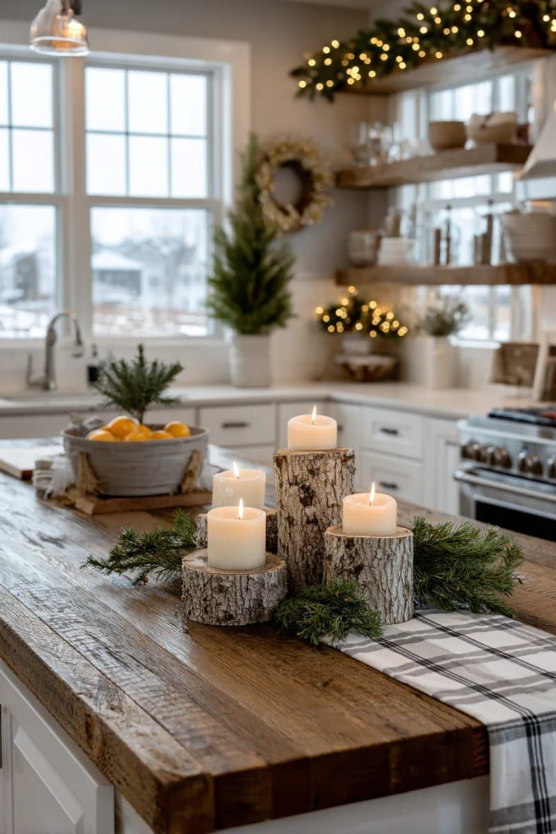 8. Birch Log Candle Holders With Pillar Candles - photo 2