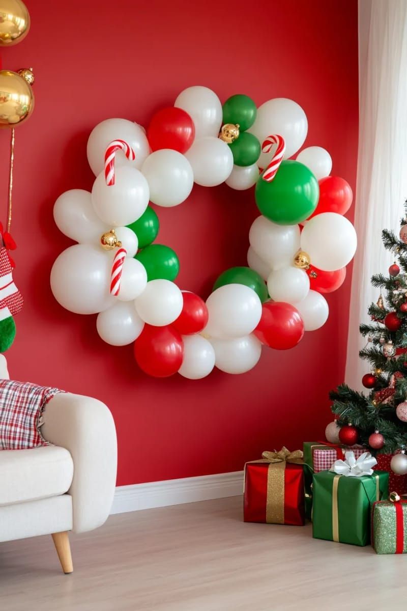 21. Square balloon wreath with candy canes and bells - photo 2