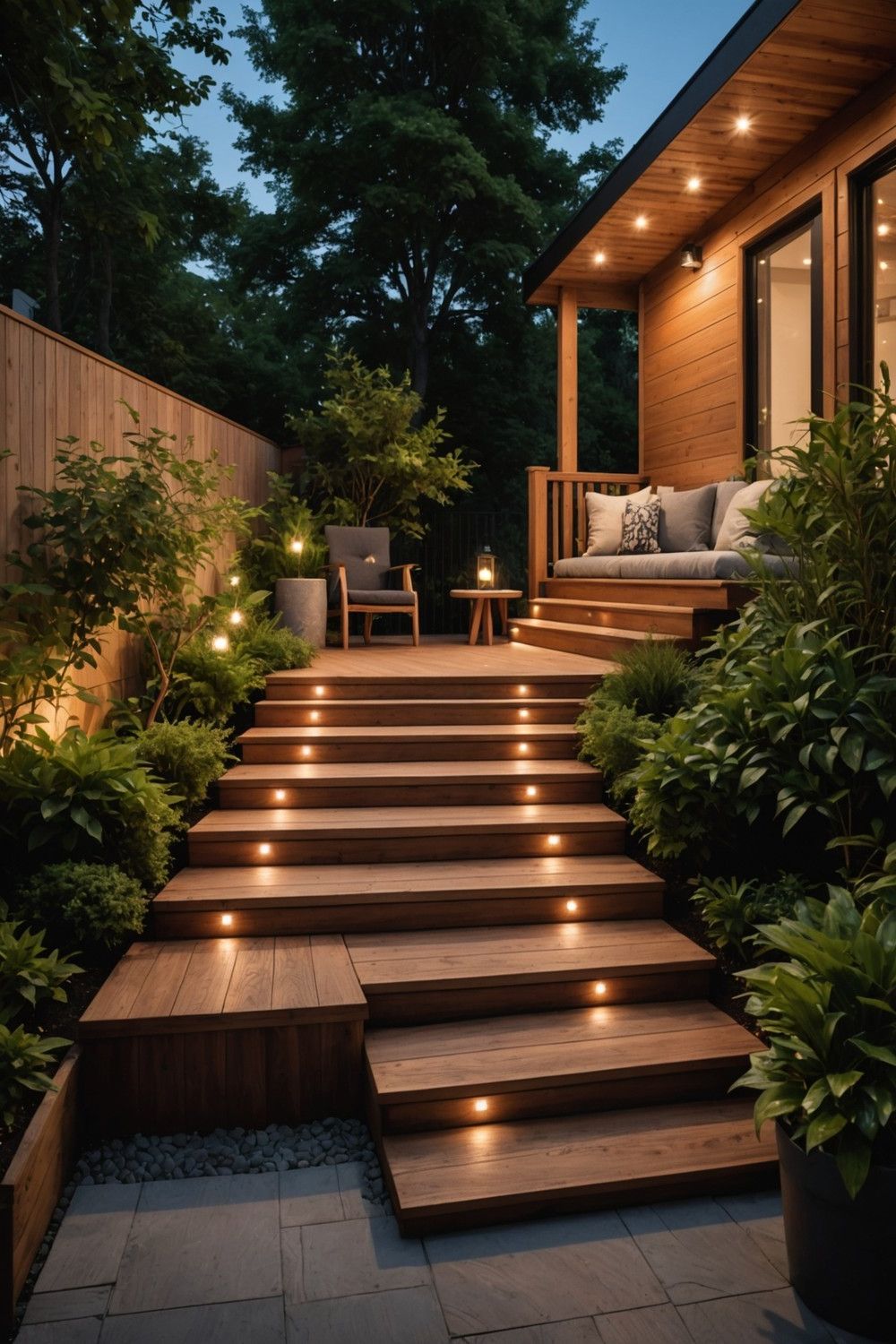 Wooden Steps With Built-In LED Lighting