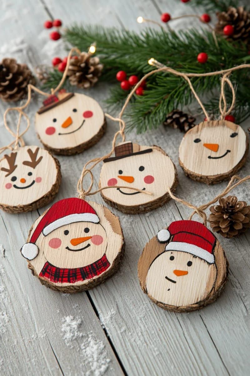 12. Hand-Painted Wood Slice Ornaments with Santa Designs - photo 2