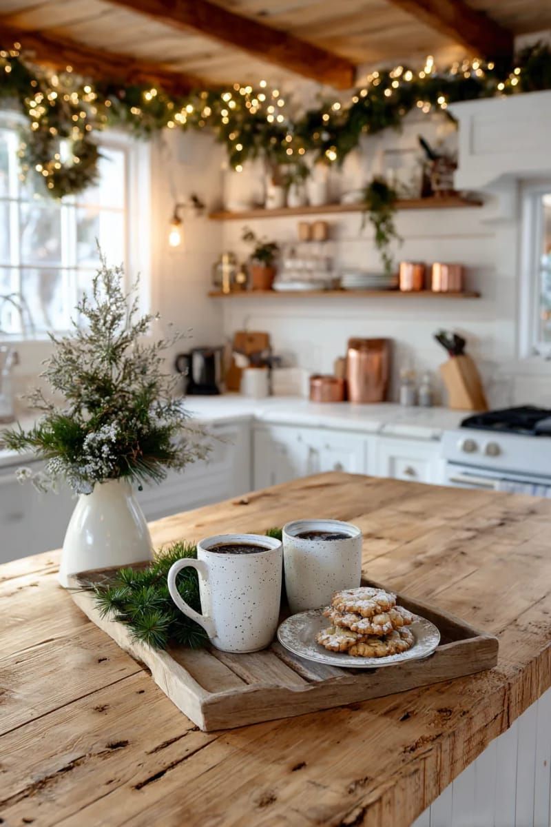 27. Mugs, Cookies, And Holly On A Wooden Tray - photo 2