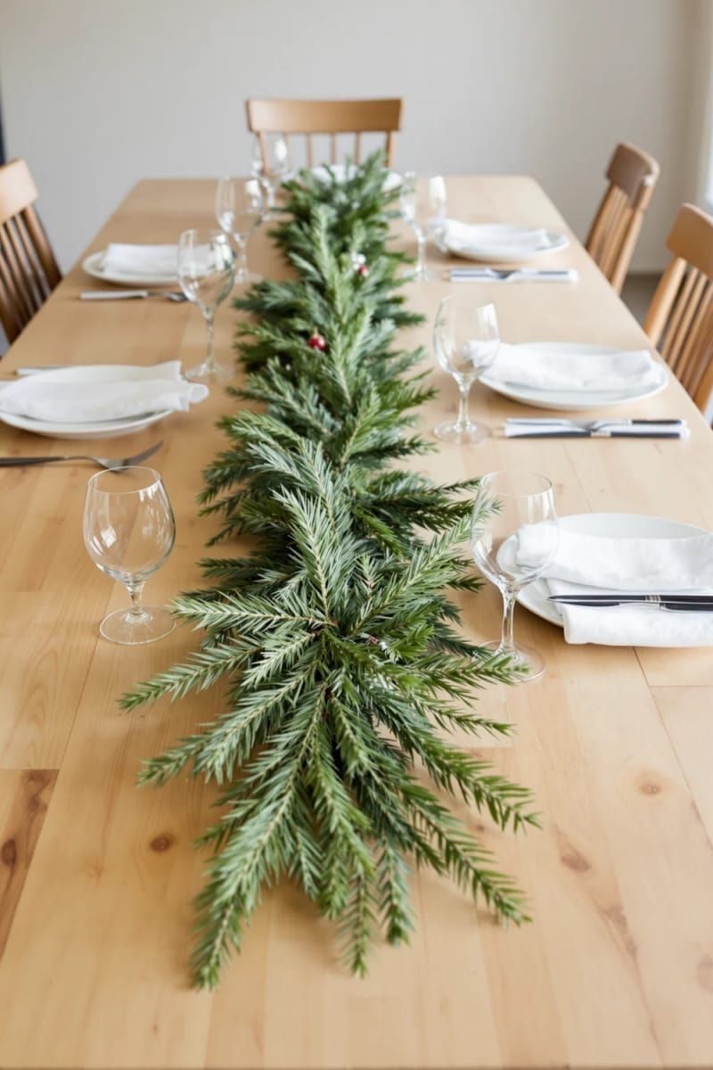9. Simple Pine Garland Down A Farmhouse Table - photo 2