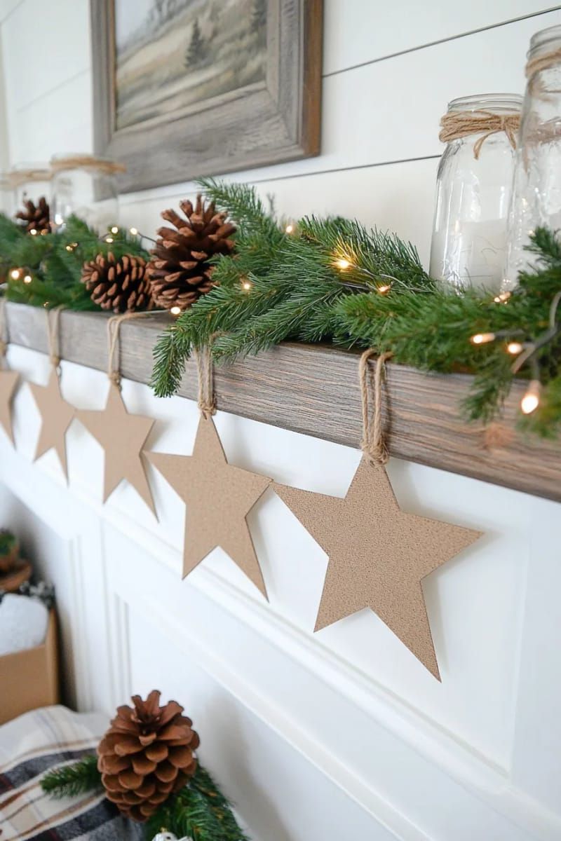 23. Rustic Kraft Paper Star Garlands with Twine Accents