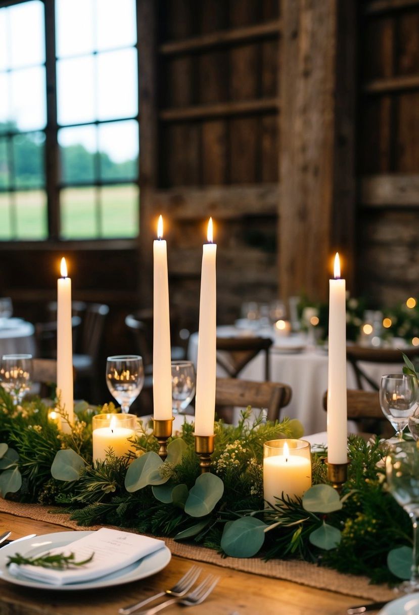 8) Mix Tall And Short Candles With Greenery