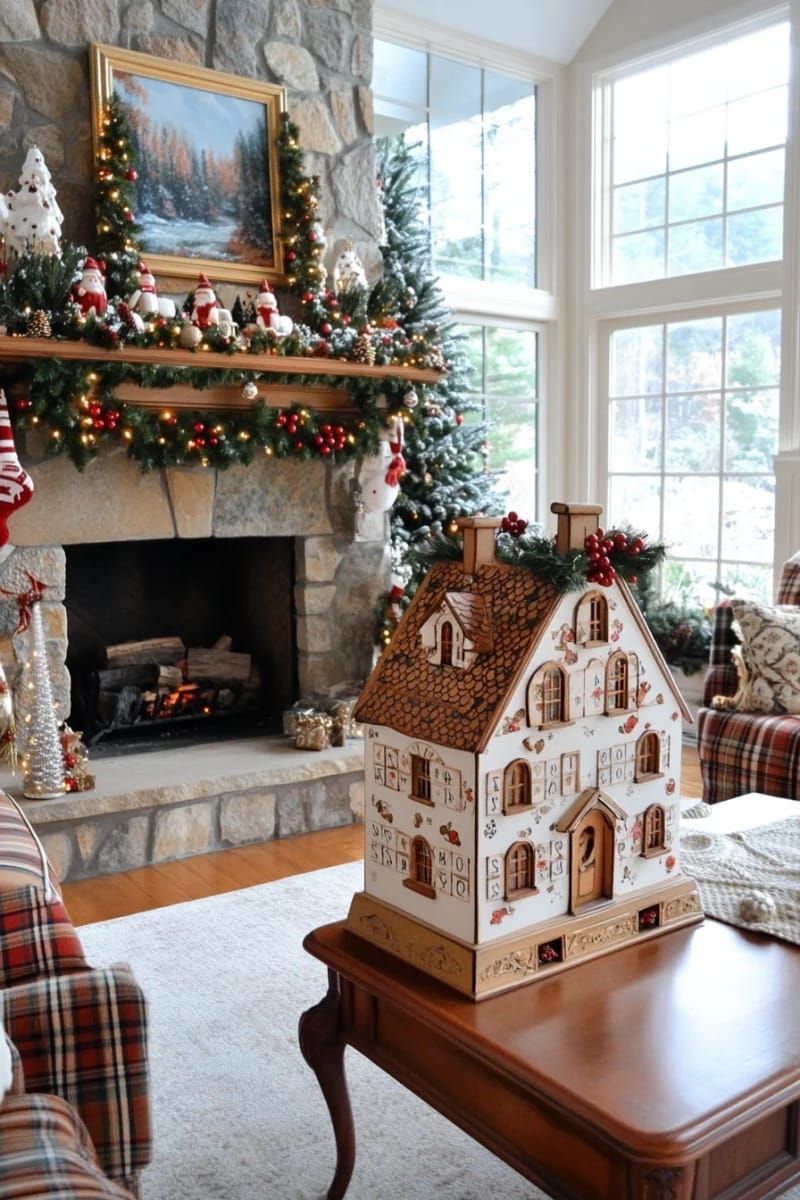 17. Hand-Painted Snowy Cottage Advent Calendar