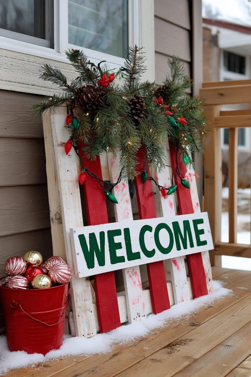 14. Pallet porch sign with candy cane design