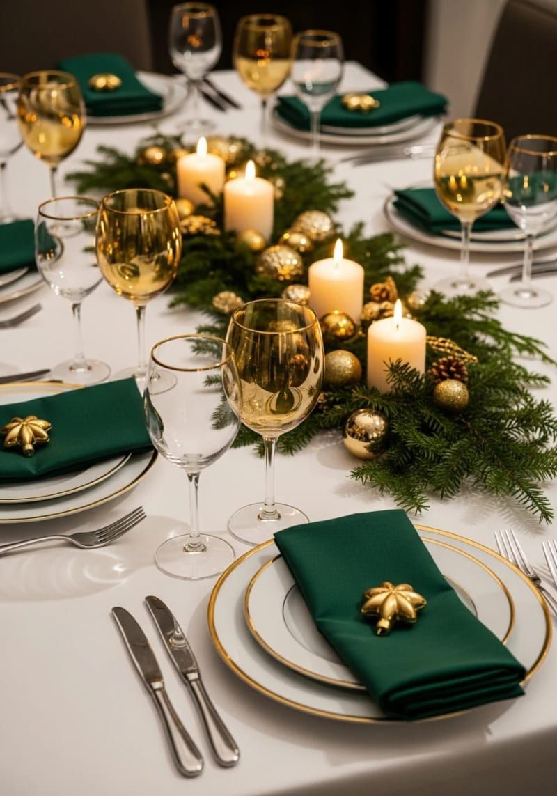 15. Gold-rimmed glassware with deep green napkins - photo 2