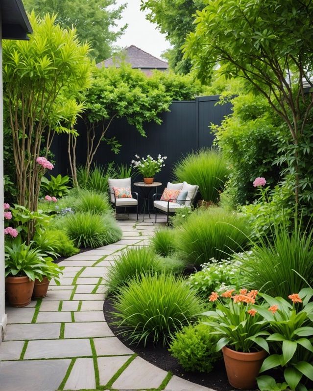 Mixing Lemongrass and Shrubs in a Patio Garden