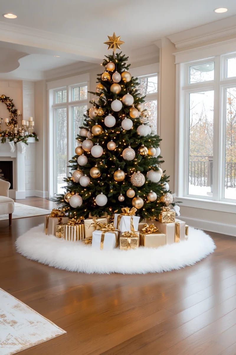 18. Faux Fur Tree Skirt With Gold Accents - photo 2