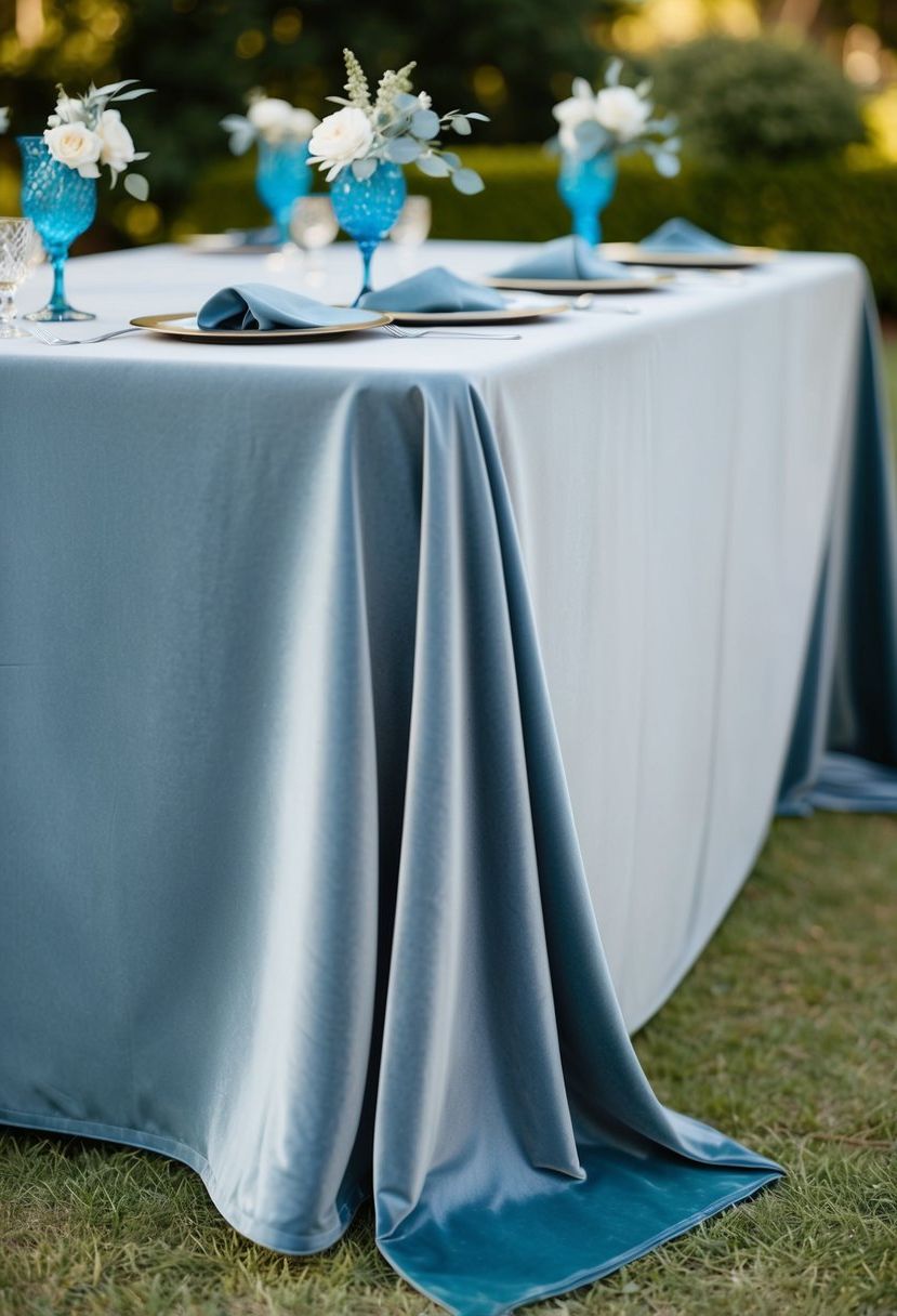 9) Plush dusty blue velvet tablecloths
