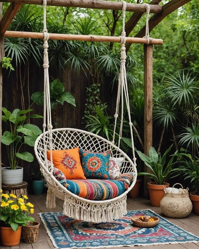 Boho Garden With Macrame Swing And Textiles