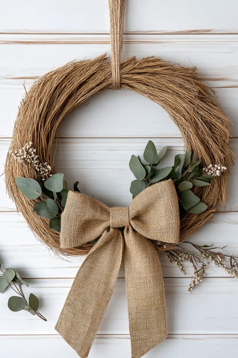 12. Pampas Grass Wreath With Burlap Bow - photo 3